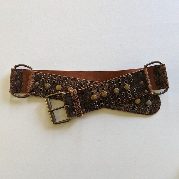 Brown distressed boho style leather belt - Picture 5 of 6